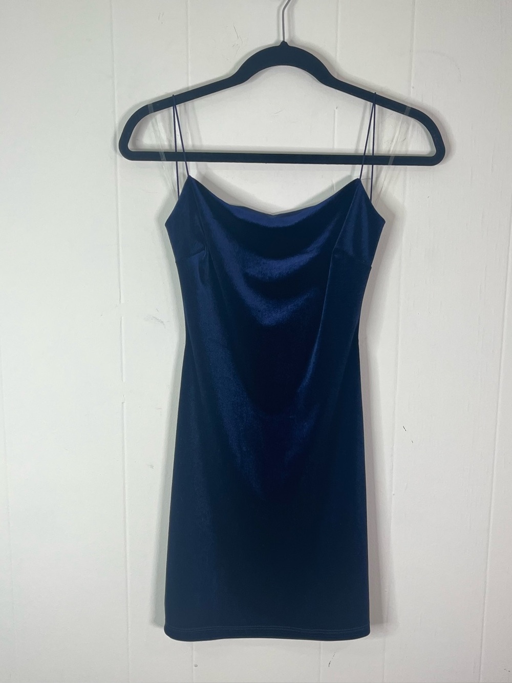 Windsor Navy Velvet Cowl Neck Open Back Mini Dress M